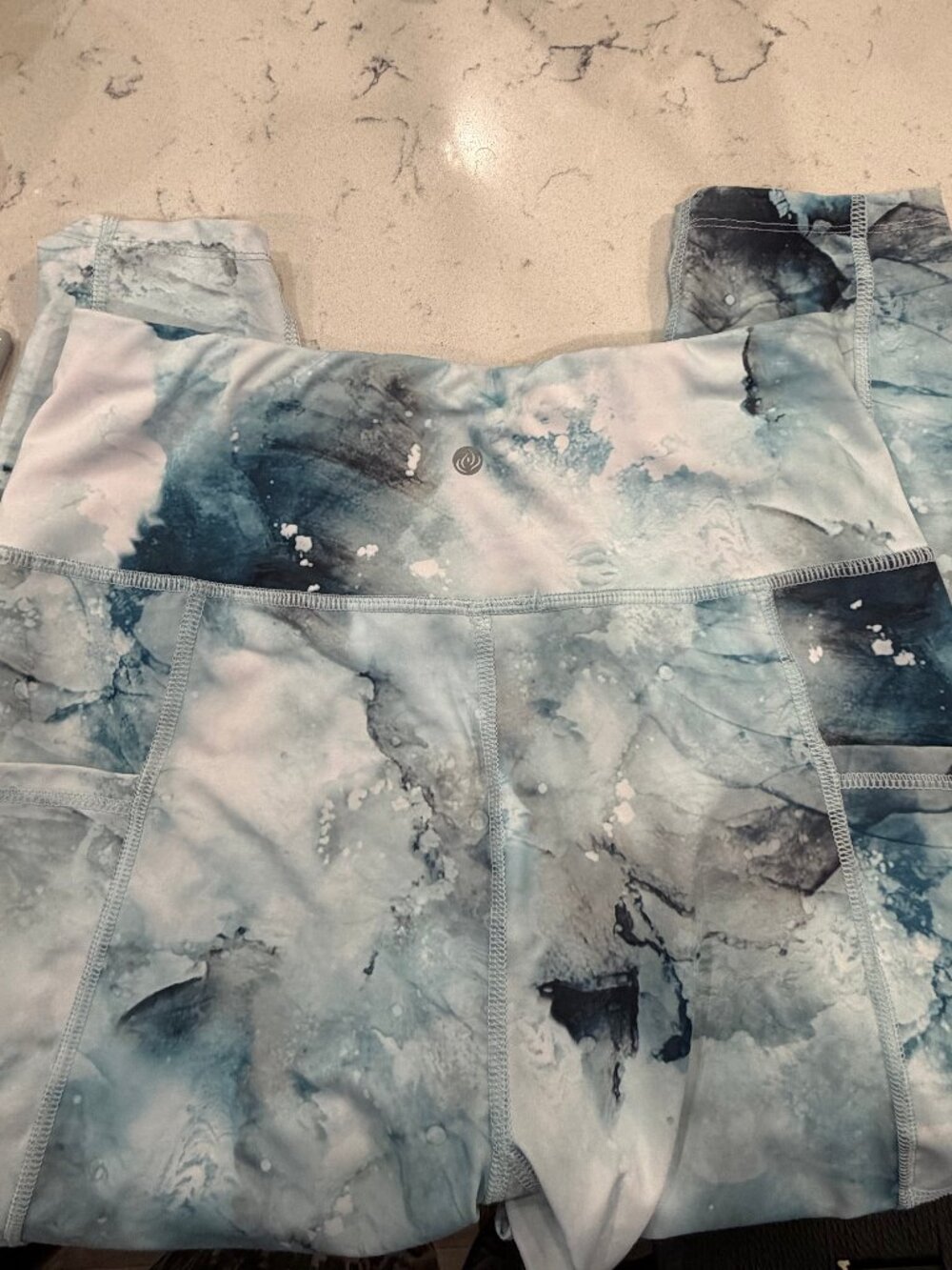 Balance Collection Blue Marble Yoga Leggings High Rise Capri Pocket Women's L - Picture 5 of 6